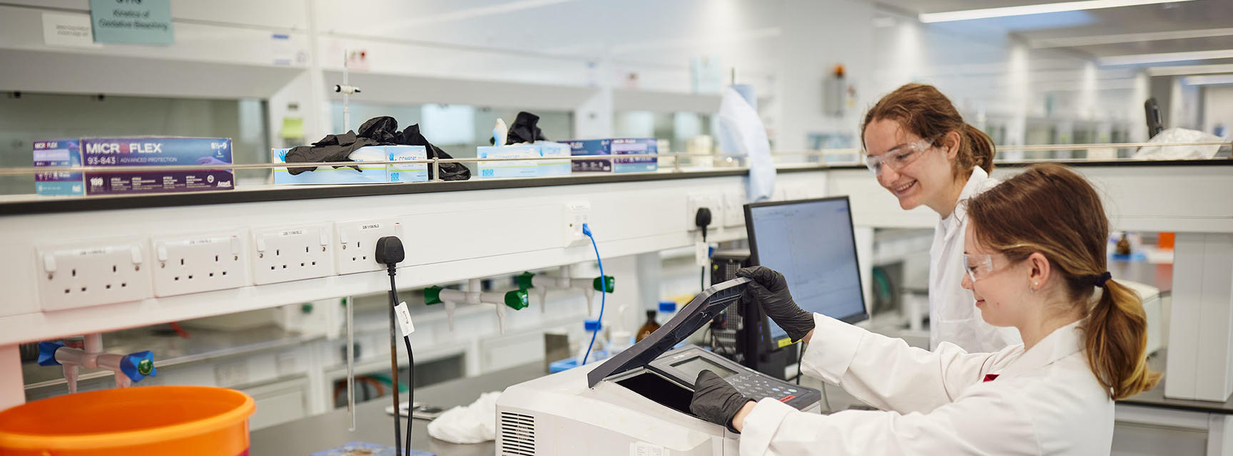 Students using lab equipment
