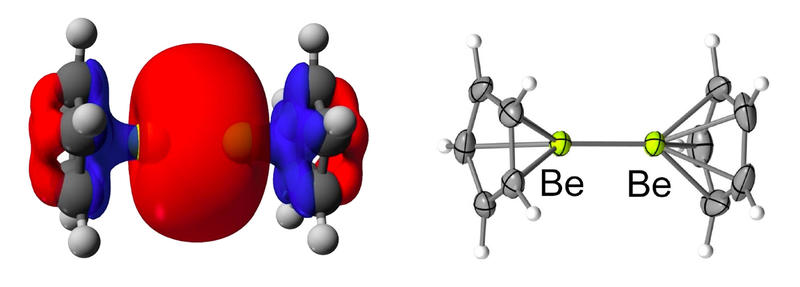 Models of the diberyllocene molecule, showing a Be–Be bond.