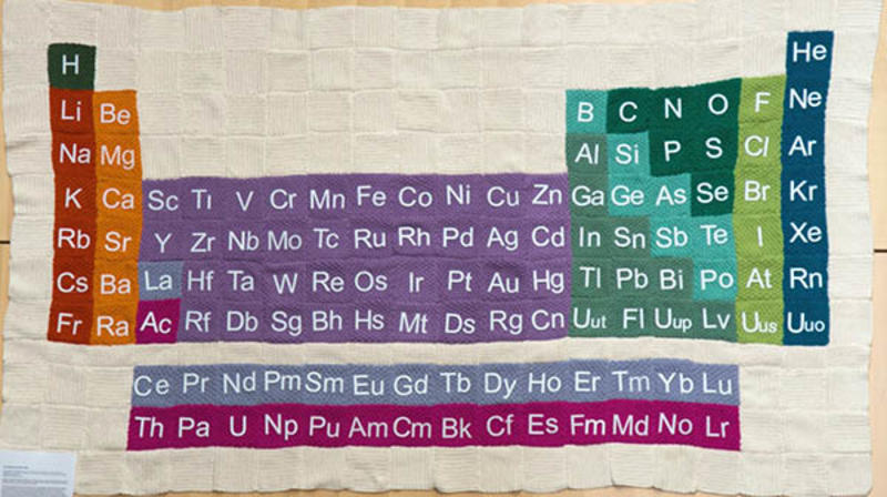 Knitted periodic table in different colours
