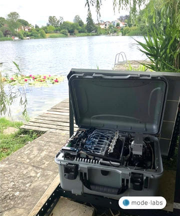 Mode Labs’ CERES autonomous chemical monitoring platform during a field deployment for real-time water quality monitoring.