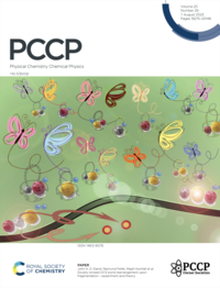 Full image of the front cover of PCCP for the August 2023 issue, showing a colourful illustration of butterflies and bond dissociation.